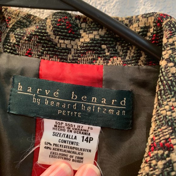 Harve Benard vintage tapestry jacket size 14P green red tan very good condition - Picture 10 of 13